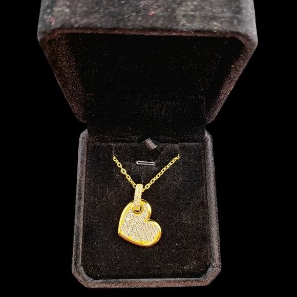 HEART NECKLACE 18K GOLD PLATED MICRO PAVÉ SIMULATED DIAMONDS 18" CABLE CHAIN NEW - Picture 5 of 5